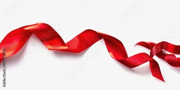 Fototapeta A big red ribbon is tied on a white background. AI generation.