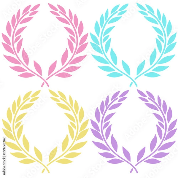 Fototapeta four laurel shapes in the pastel shades of pink, blue, yellow, lilac