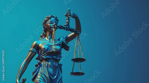 Obraz Justice statue in law on blue background. Law and justice concept