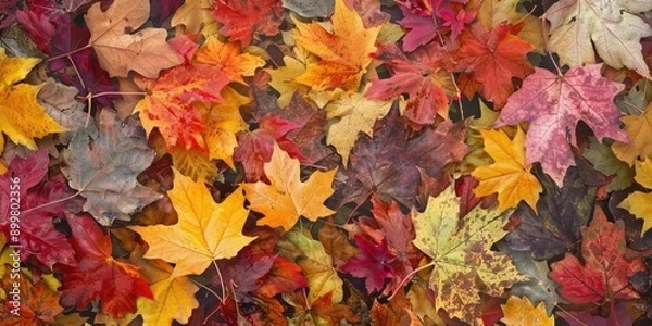 Obraz Autumn maple foliage, space. Ai generation.