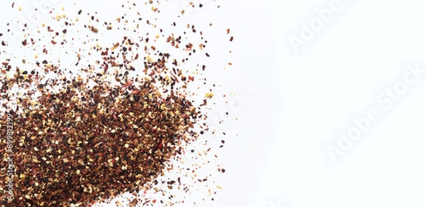 Fototapeta Fruit tea on a white background. Top view of tea made from apple, cinnamon, lemon zest, hibiscus flowers, licorice root and cloves