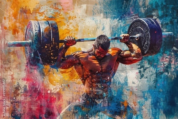 Fototapeta Powerful Bodybuilder Lifting Weights