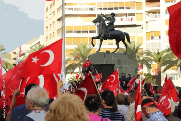 Fototapeta Happy 9th September Liberation of Izmir. Izmir Republic Square vector illustration. Translation: 9 Eylül İzmir'in kurtuluşu kutlu olsun.