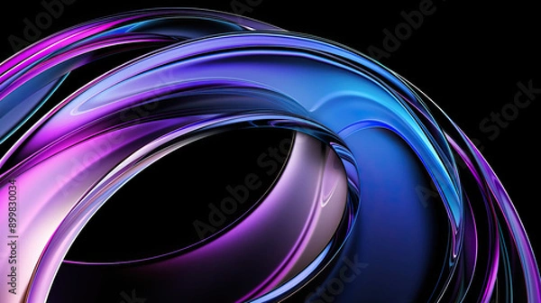 Fototapeta 3D render of abstract curved glass shapes with a purple and blue gradient isolated on a black background digital art illustration fluid and elegant design vibrant gradient colors sophisticated  