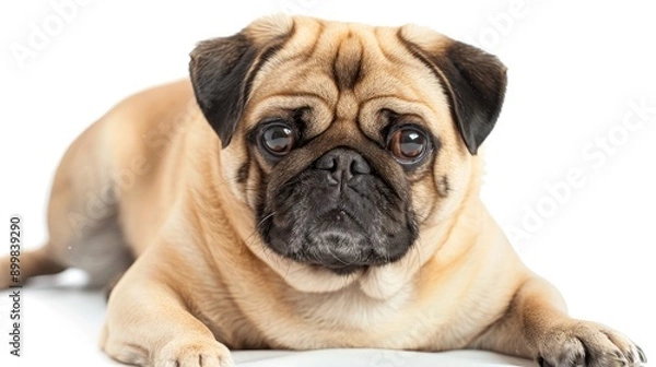 Fototapeta Purebred pug posing in studio isolated on white Symbolizing pets beauty and love