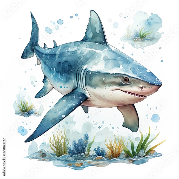 Fototapeta Watercolor Reef shark, clipart Illustration, Generative Ai