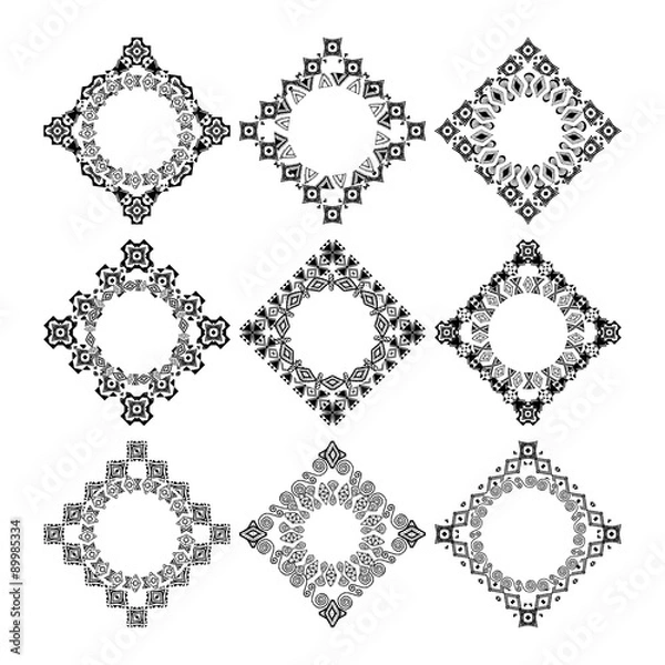Fototapeta Set of decorative circular and hexagon elements for design in ethnic style