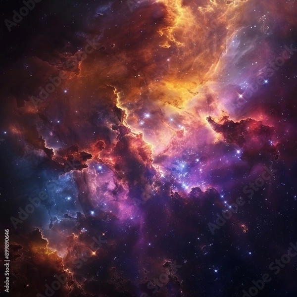 Fototapeta Vector cosmic watercolor illustration. Colorful space background with stars
