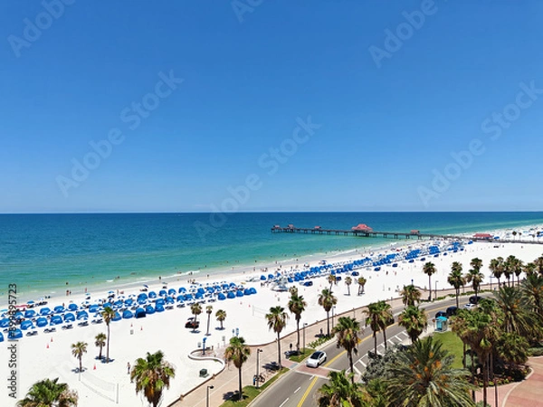 Obraz View of Clearwater beach with umbrellas and chairs. Florida, USA.
