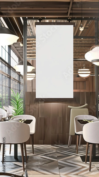 Fototapeta Create a high-quality image of a cozy and rustic library interior featuring an empty poster mockup for copy space.