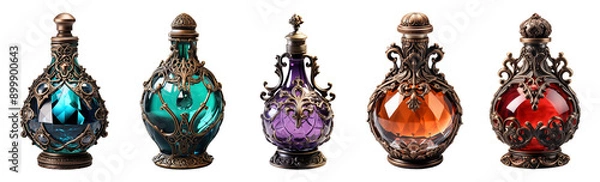 Fototapeta Set of witch's magic potion bottles.