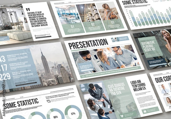 Fototapeta Modern Light Business Project Presentation with Pale Blue and Green Elements