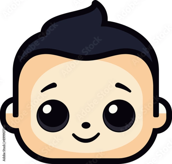 Obraz Child head avatar vector design. Cartoon mascot little boy. Baby kid smile icon