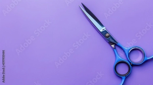 Obraz Training scissors on colored background top view with text space