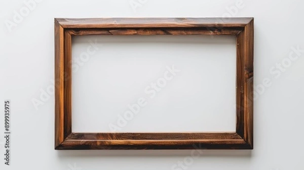 Fototapeta A rustic wooden frame with a rich brown finish, empty and ready to hold artwork or photographs, set against a clean white background