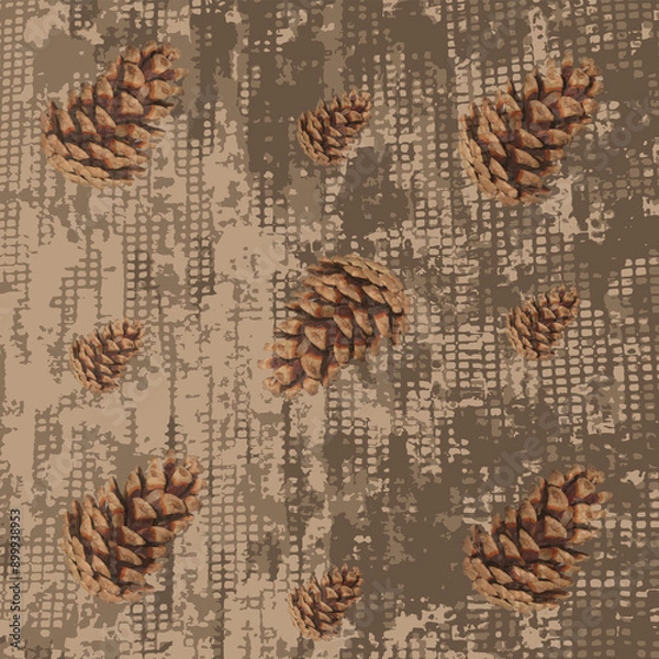 Obraz Abstract pattern with pine cones on a  browen backgraund