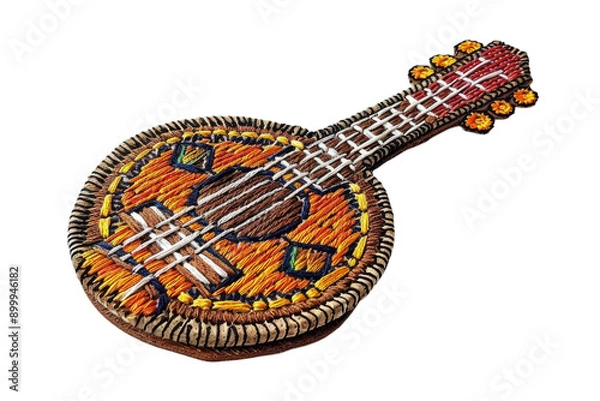Fototapeta Embroidered Guitar Patch Handmade Textile Art for DIY Crafts and Clothing