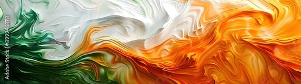 Fototapeta Abstract art with colors of the Indian flag in fluid motion, wide banner