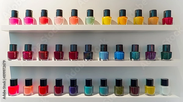 Fototapeta Nail polish without brushes displayed on white wall
