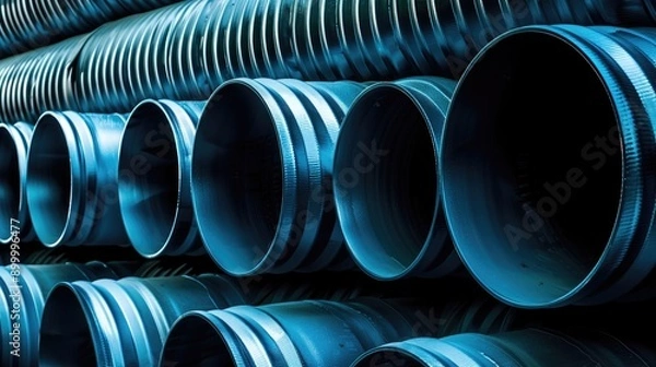 Obraz Abstract blue background with corrugated metal pipes