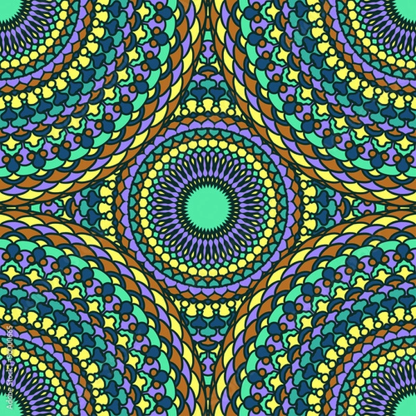 Fototapeta Hand-drawing seamless ornamental floral abstract bright background with many details for design of silk neckerchief or printing on textile or use in design for card, invitation or banner cover