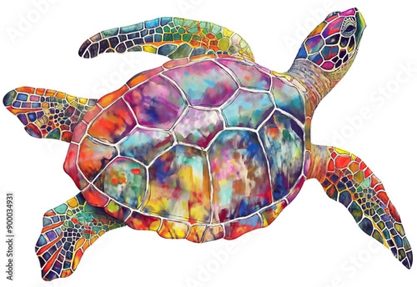 Fototapeta  Watercolor Colorful sea turtle isolated on white background. Digital Illustration.