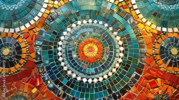 Obraz Intricate mosaic tile wall with colorful, detailed patterns