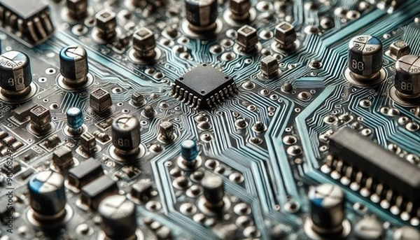 Fototapeta Close-up Macro Photography of a Circuit Board with Electronic Components.