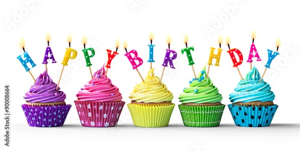 Obraz Kolorowe babeczki urodziny na białym tle