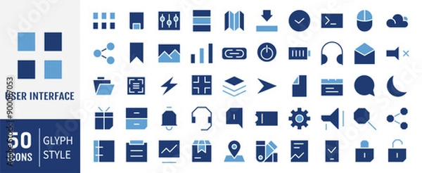 Fototapeta User interface icon set. UI and UX solid icons design. Editable stroke. Vector illustration