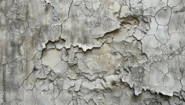 Fototapeta Weathered cement wall texture with cracks and peeling gray paint