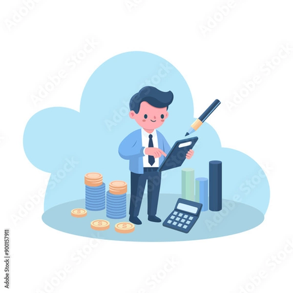 Obraz Flat Design of business owner creating a detailed budget plan Asset