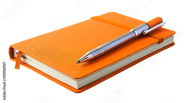 Fototapeta Orange Notebook and Pen isolated on transparent background 