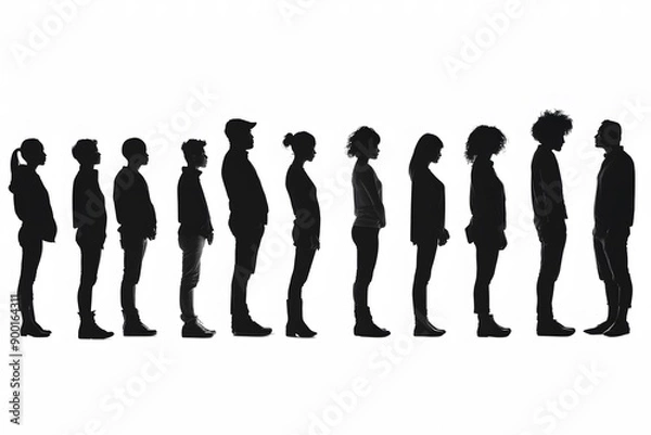 Fototapeta Silhouette of people standing in a line

