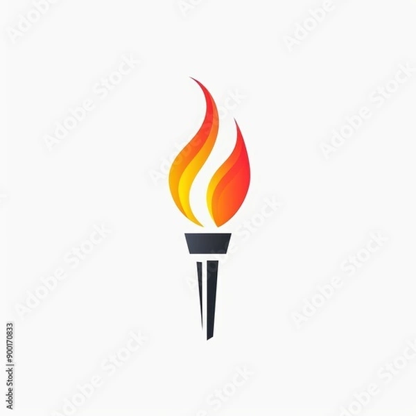 Fototapeta Flaming Torch Icon on White BaBackground A simple and bold flaming torch icon with vibrant red and yellow flames, set against a clean white background