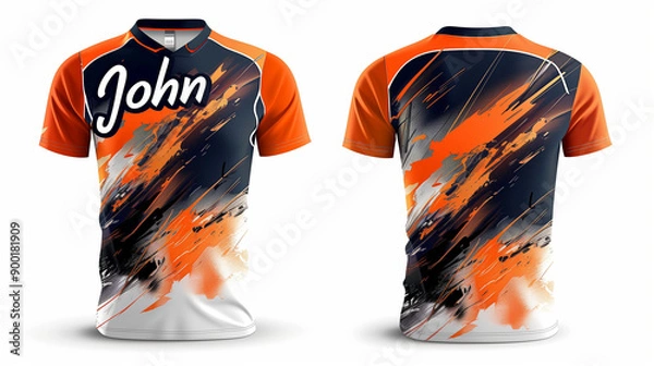 Fototapeta sport jersey t-shirt design sublimation print with written text "John" isolated on white background