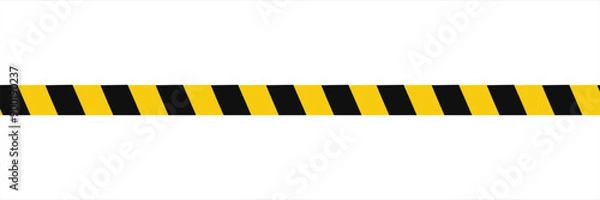 Fototapeta Warning tape with yellow and black diagonal stripes. Warn stop seamless line. Yellow and black caution tape border.