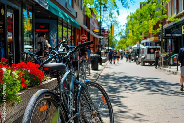 Obraz Parked Bicycles on a Vibrant Summer Day in the City.