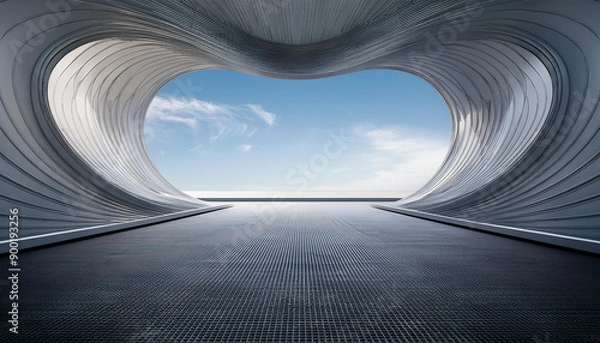 Obraz This image showcases a futuristic architectural design with sleek curves and open space, highlighting modern and innovative urban design elements.