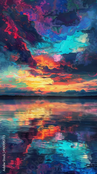 Obraz Abstract sunset over water with colorful sky