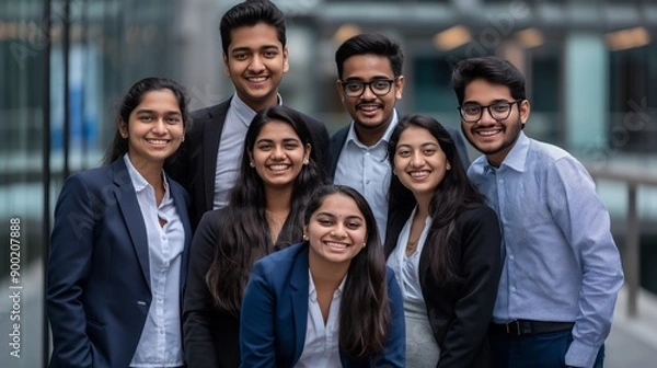Obraz Group of Indian Professional Business Students Smiling Outside School Building
