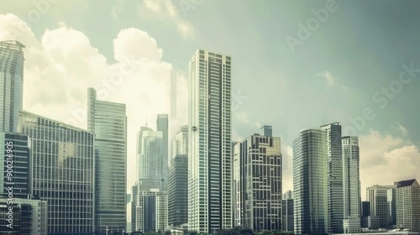 Fototapeta A modern skyline dominated by sleek, contemporary buildings, illustrating an advanced urban landscape without any traces of the old town