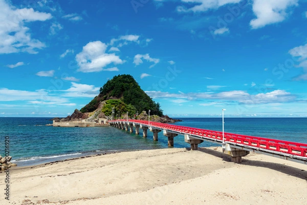 Obraz 【山形県鶴岡市：由良海岸白山島】由良海岸のシンボル白山島は頂上に白山神社のある小さな島。