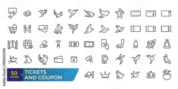 Obraz Tickets Related Line Icon Set. Related to Combo offer, Mobile Ticket and more. Collection and pack of linear web and ui icons. Editable stroke. Vector illustration.