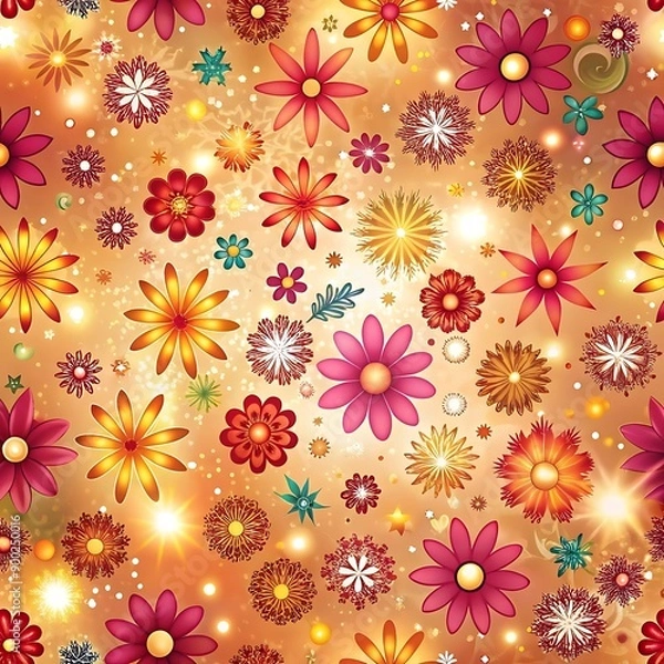 Obraz Abstract Floral Pattern with Gold Glitter.