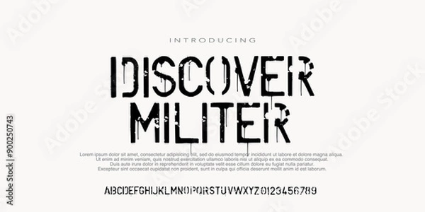 Fototapeta Stencil alphabet with grunge texture effect. Rough imprint stencil-plate font in military style. 
Vector illustration