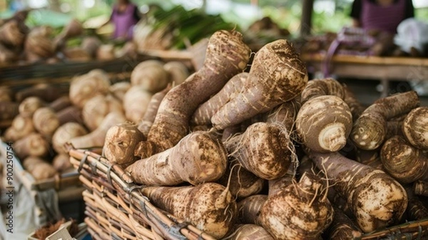 Obraz Taro roots piled high. Generative AI