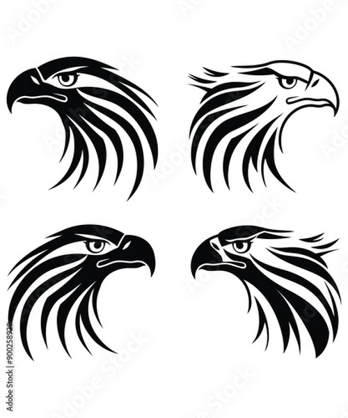 Obraz Dynamic eagle logo design illustration, Aggressive Eagle or hawk set logo silhouette vector icon