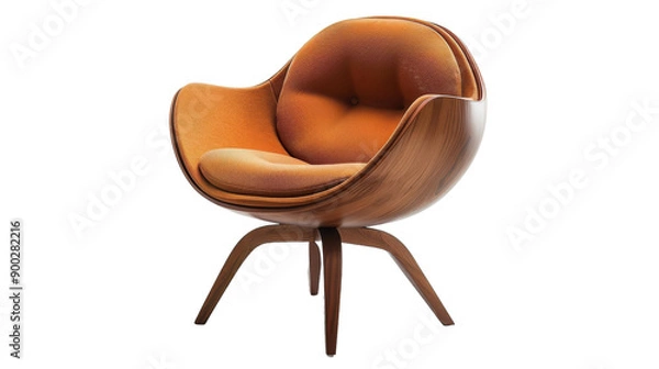 Obraz Elegant Mid-Century Modern Chair in Warm Orange Fabric at a Stylish Home Interior Setting