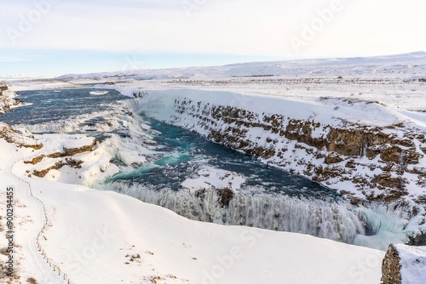 Obraz Picturesque snowy Gullfoss waterfall in the cold Icelandic winter